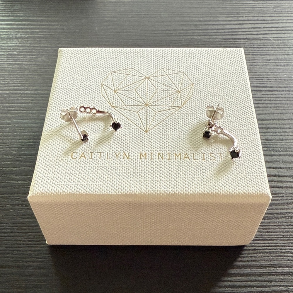 Caitlyn Minimalist Silver and Black Stud Earrings